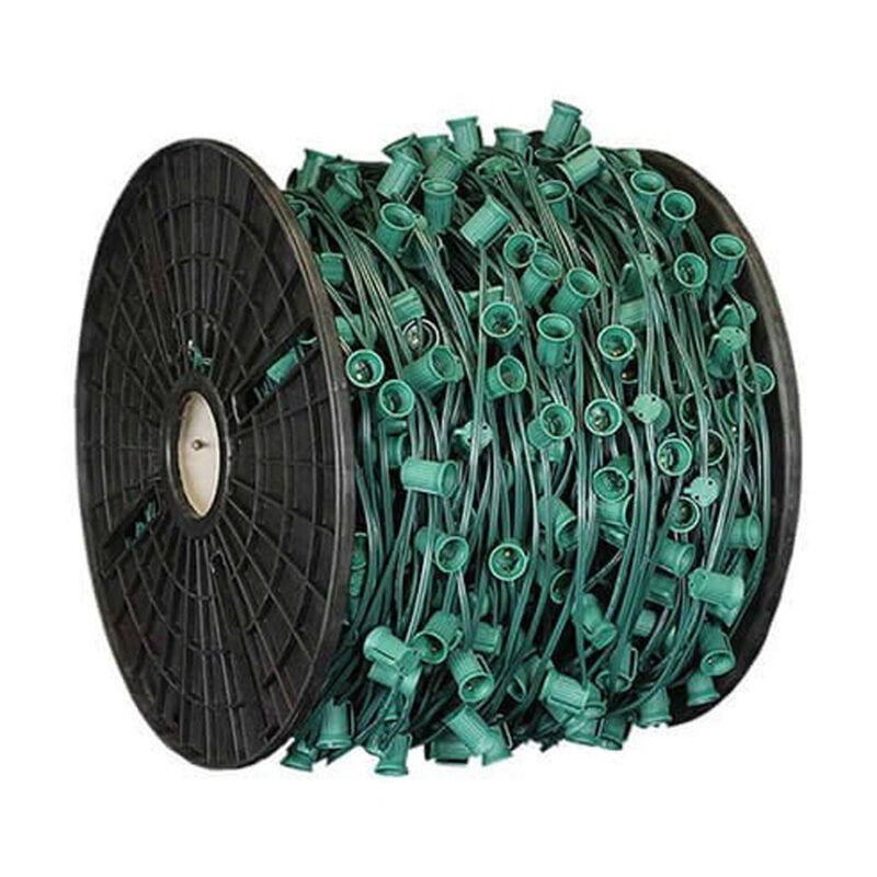 C9 (E17) Socket Cord, 12" Spacing, Green Wire, SPT-1, 100'