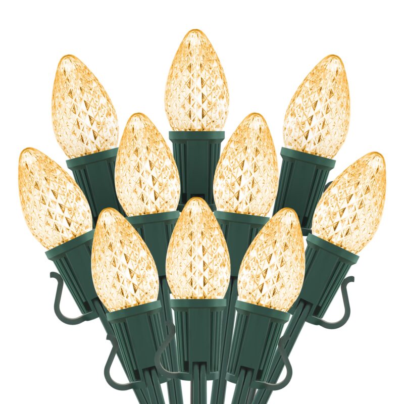 100L C9 Christmas Light String 12in Bulb Spacing - 4 Male and Female Slide on Plugs