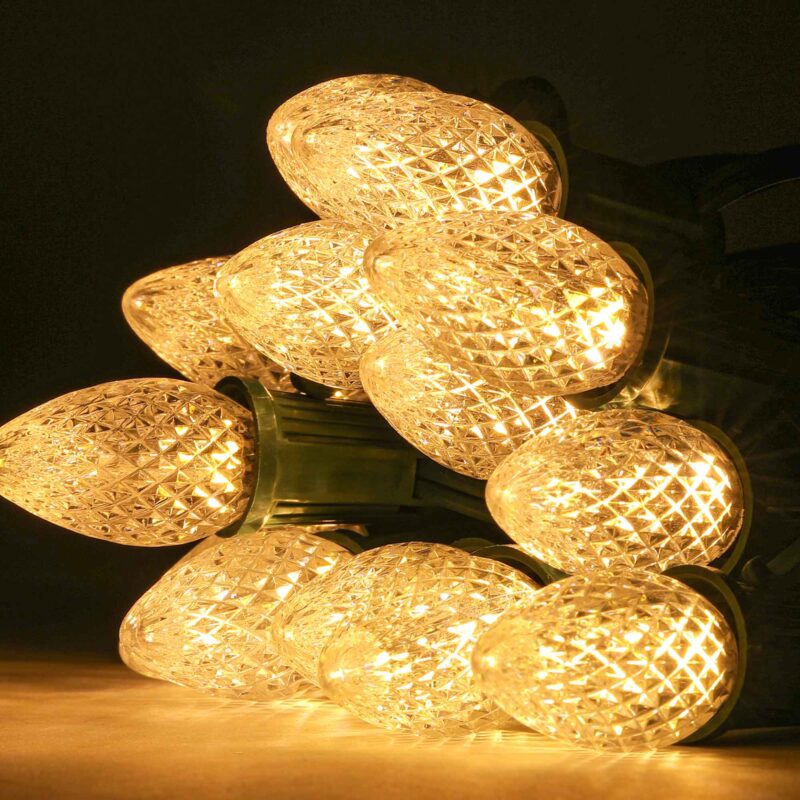 50L C9 Christmas Light String 12in Bulb Spacing - 3 Male and Female Slide on Plugs - Image 4