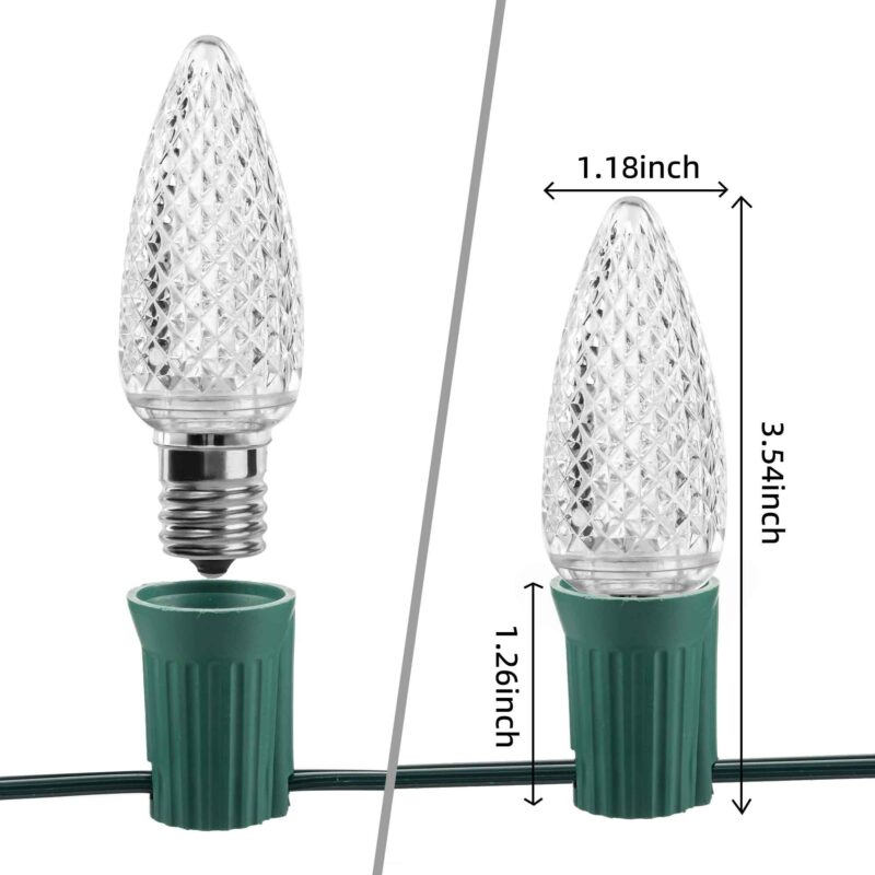 100L C9 Christmas Light String 12in Bulb Spacing - 4 Male and Female Slide on Plugs - Image 5