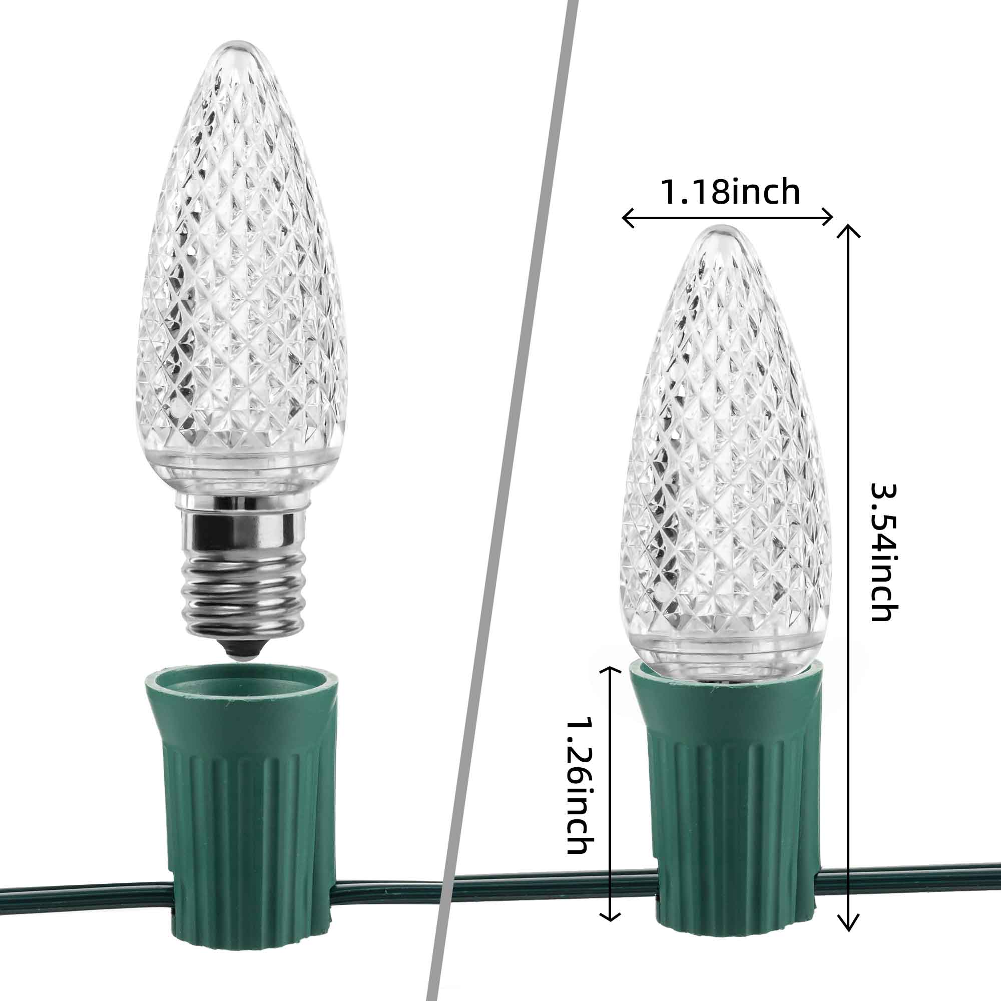 100L C9 Christmas Light String 12in Bulb Spacing - 4 Male and Female Slide on Plugs - Image 5