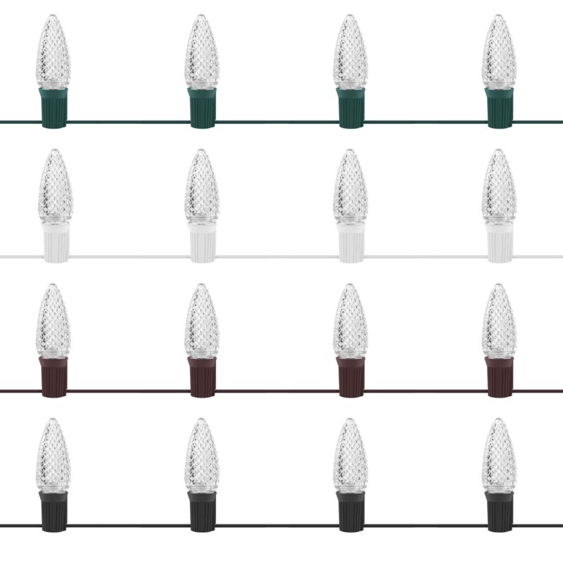 100L C9 Christmas Light String 12in Bulb Spacing - 4 Male and Female Slide on Plugs - Image 4