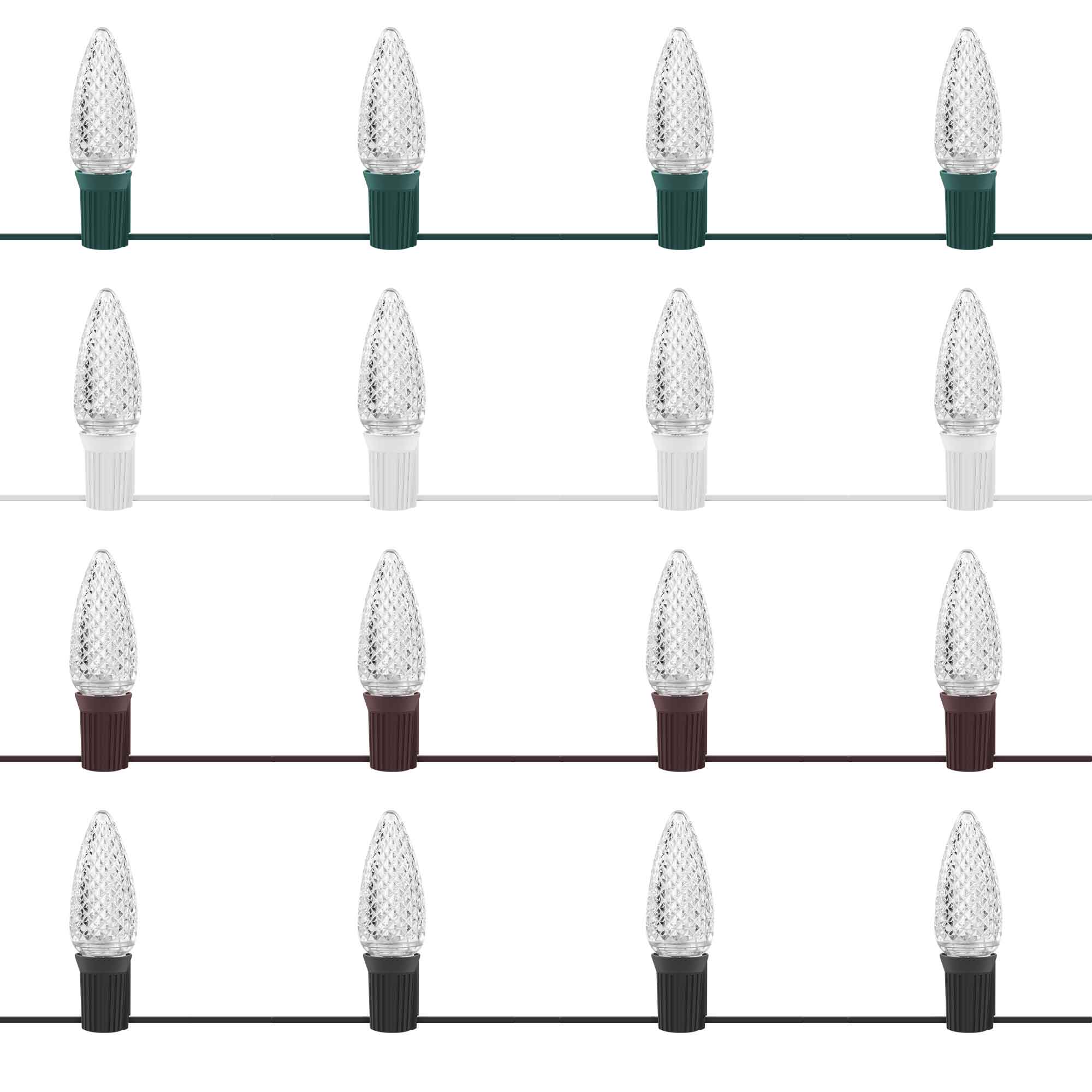 100L C9 Christmas Light String 12in Bulb Spacing - 4 Male and Female Slide on Plugs - Image 4