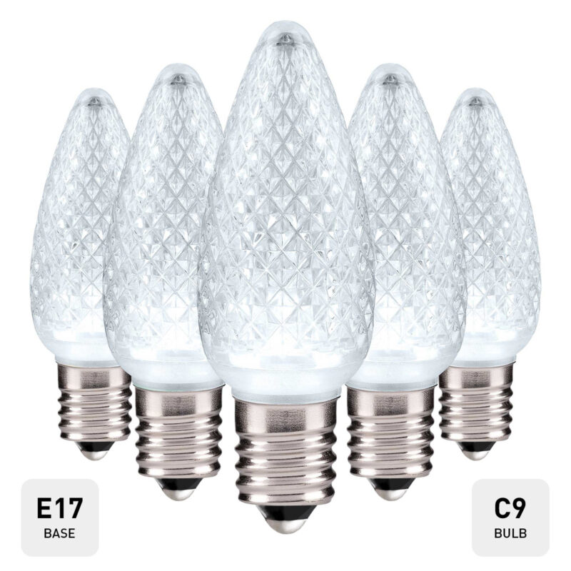 C9 LED Faceted Bulb – E17 Nickel-Plated Base, 120V, Super Bright, One-Piece Construction