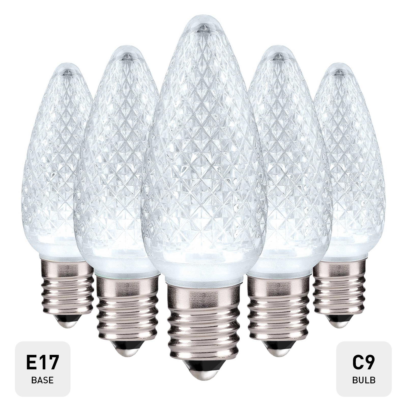 C9 LED Faceted Bulb – E17 Nickel-Plated Base, 120V, Super Bright, One-Piece Construction